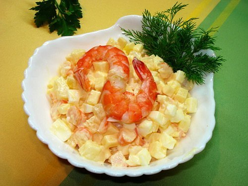 Салат креветки с ананасом и сыром рецепт с Салат креветки с ананасом и сыром рецепт с